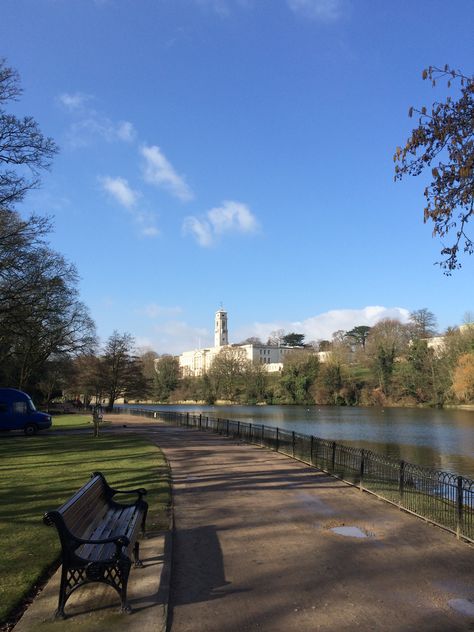 Highfields Park: the beautiful grounds surrounding Nottingham Lakeside Arts. Highfields Lake with #TheUniversityofNottingham's iconic Trent Building in the background. Nottingham Aesthetic, Masters Abroad, Uk Aesthetic, Nottingham England, Nottingham Trent University, University Of Nottingham, Nottingham City, Art Centre, County House