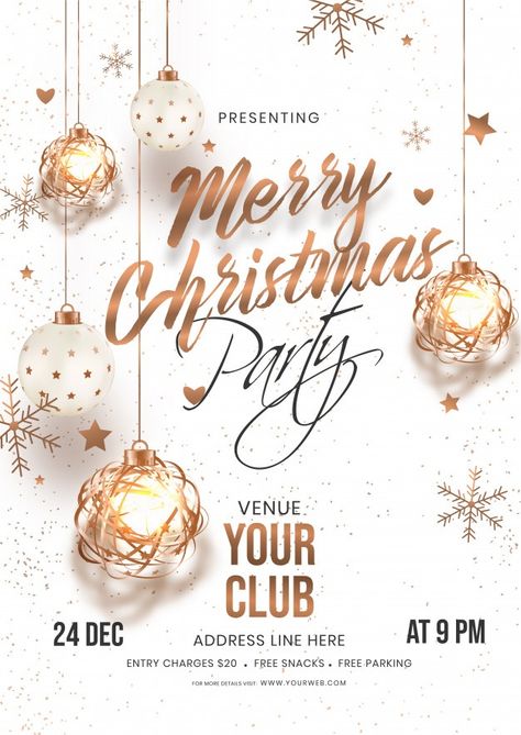 Christmas Venue, Xmas Party Invitations, Hanging Baubles, White Christmas Party, Christmas Poster Design, Christmas Invitation Card, Christmas Party Poster, Christmas Graphic Design, Christmas Party Invitation Template