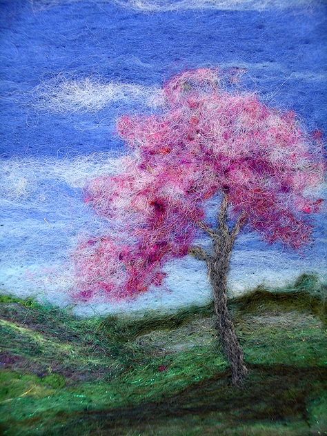 landscape 057 by pdlugos on flickr Felt Landscapes, Felted Landscapes, Tovad Ull, Felted Pictures, Felt Painting, Wool Painting, Needle Felting Ideas, Wool Felt Projects, Needle Felting Diy