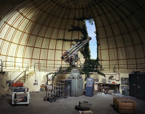 Lori Nix - Photographer Post-Apocalyptic Dollhouse Observatory Post Apocalyptic City, Astronomical Observatory, Chinese Take Out, Tiny World, Contemporary Photographers, Building Structure, Telescopes, Post Apocalyptic, End Of The World