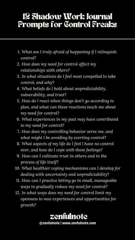 For individuals who find themselves frequently needing to control situations, outcomes, or even other people, shadow work can be an insightful process to understand the root causes of this need and to develop healthier ways of relating to the world and others. For those struggling with control issues, engaging with these questions can be a challenging yet rewarding process, leading to greater self-awareness, emotional healing, and healthier relationships. Shadow Work Couples, Emotional Eating Shadow Work, Shadow Work Prompts For Relationships, Relationship Shadow Work, Shadow Work Healing, Shadow Journal, Work Journal Prompts, Shadow Work Journal Prompts, Controlling Relationships