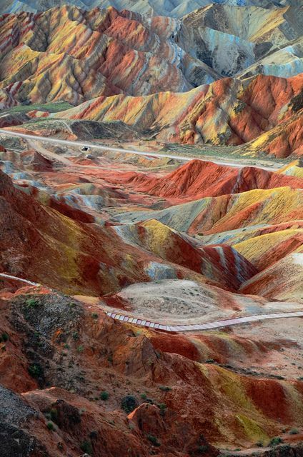 Zhangye Danxia, Gansu, China  ~beautiful~ Zhangye Danxia Landform, Danxia Landform, Zhangye Danxia, Magic Places, Landform, Colorful Mountains, Desert Painting, Chengdu, Rock Formations