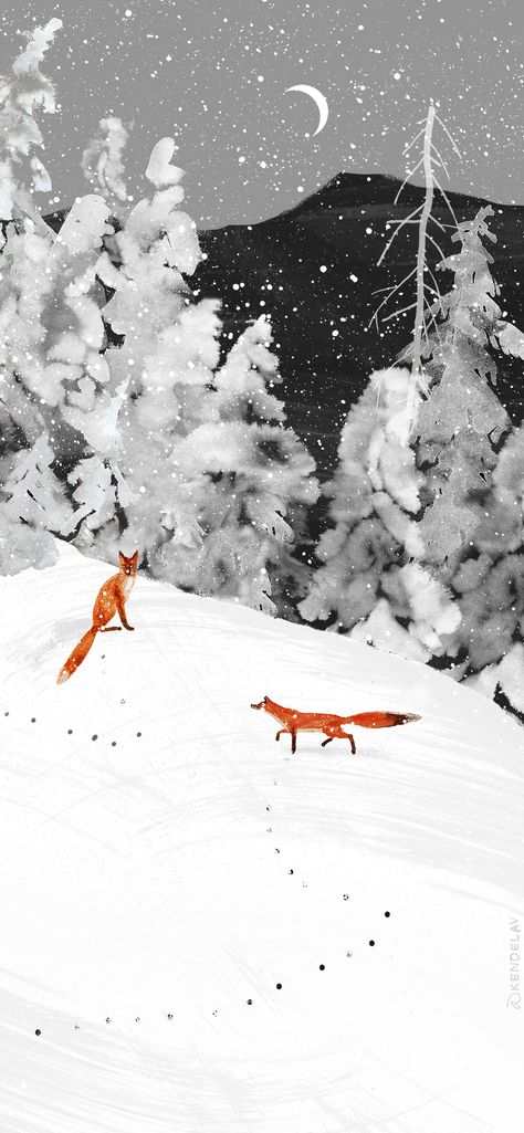 Kobo Screensaver, Winter Screensavers, Winter Wonderland Aesthetic, Foxes Wallpaper, Fox Walking, Fox In Winter, Gouache Ideas, Fox Aesthetic, Fox In Snow