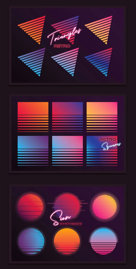 Synthwave Graphic Design, 80s Aesthetic Graphic Design, Retrowave Color Palette, Cyberpunk Vector Art, Synth Pop Aesthetic, Vaporwave Elements, Synth Wave Aesthetic, Synthwave Logo, Vaporwave Graphic Design