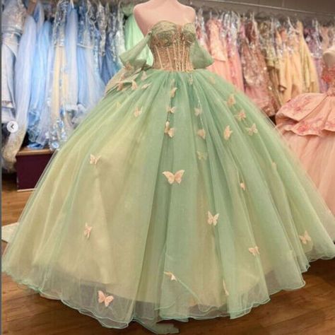 Pink Green Quince Dress, Fall Sweet 16 Dresses, Princess And The Frog Quinceanera Theme Dress, Sweet 16 Dress Green, Green And Pink Quinceanera Dresses, Olive Green Quinceanera Dresses, Light Green Quinceanera Dresses, Emerald Quinceanera Dress, Glitter Quinceanera Dresses