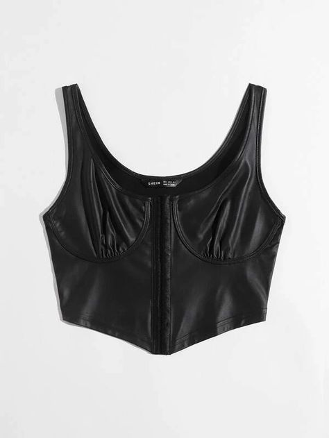 SHEIN Top tank bustier bajo asimétrico | Mode de Mujer | SHEIN España Corset Top Outfit, Leather Tank Top, Preloved Clothes, Satin Cami Top, Leather Bustier, Black Corset Top, Shein Icon, Shein Tops, Bustiers