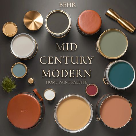 Behr Mid Century Modern Palette, Interior Paint Scheme, Mid Century Modern Paint, Whole House Paint Color, Interior Wall Paint Colors - Etsy Mid Century Modern Paint, Interior Paint Schemes, Paint Names, Paint Guide, Color Tips, Realistic Photos, Modern Palette, Mid Century Modern Colors, Home Paint