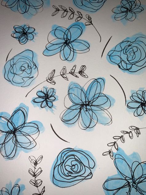 #blue #flower #aesthetic #watercolor #ink #doodle #messy #drawing Aesthetic Blue Flowers Drawing, Croquis, Blue Paper Drawing, Aesthetic Doodles Flowers, Messy Flower Tattoo, Blue Flowers Aesthetic Painting, Simple Blue Drawings, Messy Flowers Drawing, Flower Aesthetic Doodle