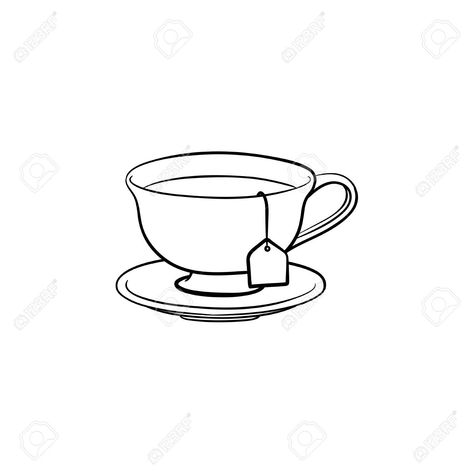 Drawings Of Tea Cups, Tea Cup With Tea Bag Drawing, Cuppa Tea Tattoo, Teacup Outline Tattoo, Simple Teacup Drawing, A Cup Of Tea Drawing, Line Art Tea Cup, Tea Cup With Tea Bag Tattoo, Simple Tea Cup Drawing