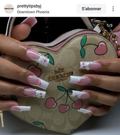 Hippie Nails, Long Acrylic Nail Designs, Cherry Nails, Colored Acrylic Nails, Girly Acrylic Nails, Plus Size Outfit, Pink Acrylic Nails, Fire Nails, Dream Nails