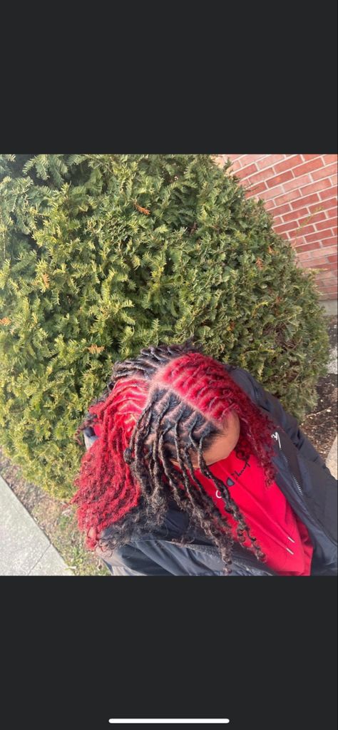 Checkered Dyed Hair, Two Color Hair Dye Ideas Locs, Half Colored Locs, Half And Half Dyed Locs, Peekaboo Color On Locs, Locks With Color, Half And Half Hair Color Locs, Two Color Locs, Peekaboo Hair Color Dreads