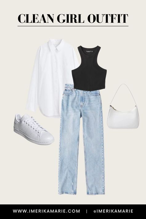 clean girl outfits Basic Trendy Outfits, University Outfit Ideas Casual, Casual Basic Outfits, Cute Basic Outfits, University Supplies, Basic Outfits Summer, Basic Outfit Ideas, Clean Girl Look, Clean Girl Outfits