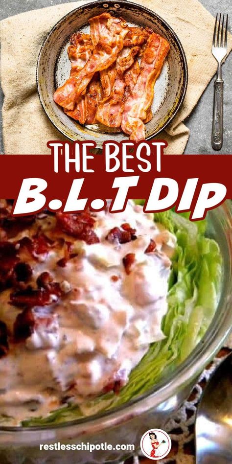 This easy BLT dip tastes just like your favorite sandwich. Delicious with crudites, chips, or toasted baguette slices. Blt Dip Recipe Easy, Toasted Baguette Slices, Best Blt, Blt Dip Recipe, Baguette Slices, Blt Dip, Toasted Baguette, Camp Snacks, 2023 Recipes