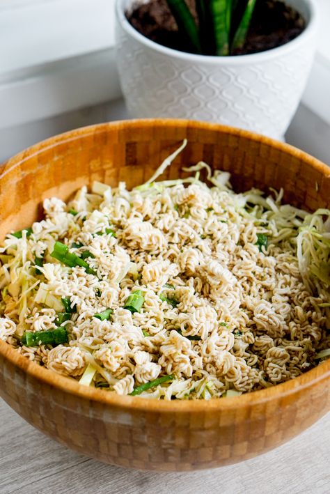 Japanese American Ramen Noodle Salad with Cabbage - Mochi Mommy Japanese Coleslaw, Cabbage Ramen, Ramen Cabbage Salad, Japanese Cabbage Salad, Tangy Salad Dressing, Salad With Cabbage, Chinese Cabbage Salad, Ramen Seasoning, Chinese Chicken Salad Recipe