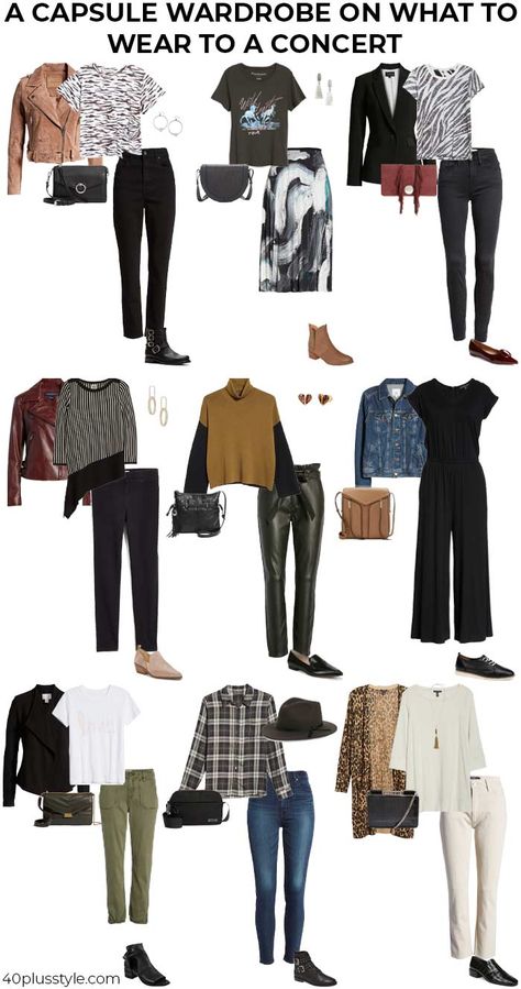 The best concert outfits for women over 40: What to wear to a concert Clothes For A Concert Night, Outfits To Wear To A Concert Winter, What To Wear To A Concert In The Fall, Fall Concert Outfit Night Outside, Rock Concert Outfit Ideas Over 40 Summer, What To Wear To A Concert In The Winter, What To Wear To Ed Sheeran Concert, Rock Style Outfits For Women, Chic Concert Outfits