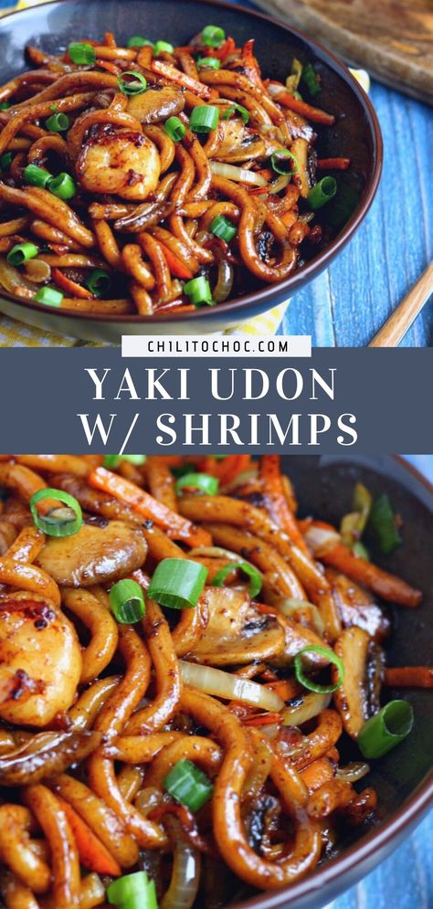 Shrimp Japanese, Sliced Vegetables, Stir Fried Noodles, Udon Noodles Recipe, Soy Sauce Rice, Yaki Udon, Asian Noodle Recipes, Fried Noodles, Stir Fry Noodles