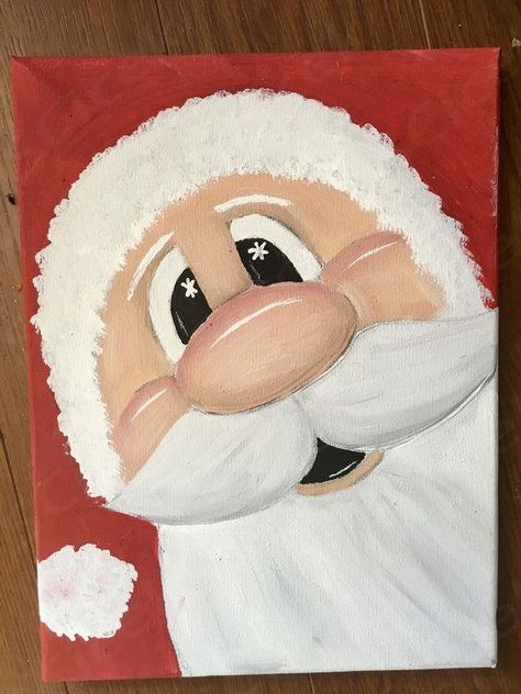 Santa Claus Canvas Painting Easy, Santa Claus Painting For Kids, Christmas Art Painting Acrylic Santa, Santa Canvas Painting Easy, Christmas On Canvas Ideas, Simple Santa Painting, Christmas Drawing On Canvas, Acrylic Santa Painting, Christmas Canvas Painting Ideas Easy