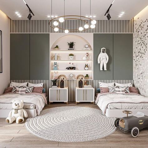 CIRCU | MAGICAL FURNITURE on Instagram: "We bet that this project designed by @arcadia.zayed will give you the right inspiration for a cool and fun shared kids' room design ✨🤍 . 𝑪𝒍𝒊𝒄𝒌 𝒐𝒏 𝒐𝒖𝒓 𝒃𝒊𝒐 𝒇𝒐𝒓 𝒎𝒐𝒓𝒆 𝒎𝒂𝒈𝒊𝒄𝒂𝒍 𝒊𝒏𝒔𝒑𝒊𝒓𝒂𝒕𝒊𝒐𝒏𝒔 👉 @circu_magical_furniture . #CircuMagicalFurniture #CovetHouse #CaffeLatteHome #CovetCollection #CovetedMagazine #BocadoLobo #decorinterieur #dcmoments #HomeMagazineItalia #KidsRoom #KidsRoomDecor #KidsRoomInspo #KidsRoomDesign #KidsRoomIdeas #KidsFurniture #KidsBedroom #KidsLivingRoom #KidsBedroomDecor #KidsBedroomIdeas #Bed #KidsBed" Bedroom For Two Kids, Bedroom For Two, Modern Kids Room Design, Boys Shared Bedroom, Kids Twin Bed, Circu Magical Furniture, Magical Furniture, Kids Shared Bedroom, Shared Kids Room