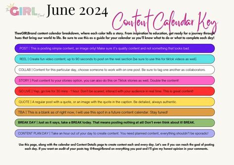 ***FREE TO DOWNLOAD*** TheeGIRLBrand Content Calendar, your ultimate guide to online consistency for building a thriving business or brand. Each post you create will be a step towards enhancing your online presence & fostering connections with your audience. This calendar is more than just a schedule; it's a blueprint for success. From engaging content that captivates your audience to educational posts that position you as an industry authority, every element is thoughtfully crafted. Social Media Content Calendar, Thriving Business, Content Calendar, Engaging Content, Content Calendars, June 2024, Quality Content, Media Content, Online Presence