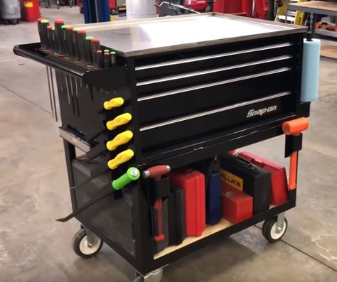 Us General Tool Cart Mods, Tool Cart Organization, Tool Cart Ideas, Diy Tool Cart, Hammer Storage, Mechanics Tool Cart, Toolbox Organization, Milwaukee Tool Box, Tool Carts