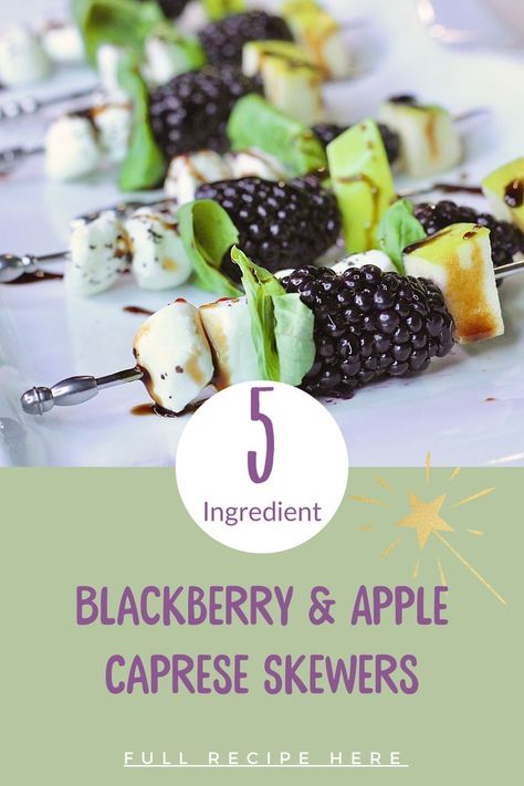 Add something new to your next gathering with this easy, quick blackberry & apple caprese skewer recipe. Blackberry Caprese Skewers, Blackberry Mozzarella Skewers, Blackberry Snacks, Fall Skewers, Skewers Appetizers Cold, Fruit Skewers Ideas Parties Food, Charcuterie Domes, Skewered Appetizers, Blt Skewers