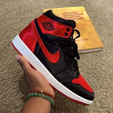 Black/Red Air Jordan 1 Satin Shoes https://whispers-in-the-wind.com/the-best-shoes-every-man-should-own-essential-footwear-guide/?nike-air-jordan-chicago-flip-sneakers-for-women Sneakers Nike Women's, Mens Shoes Jordans, Tenis Jordan 1, Nice Shoes For Men, Nike Jordan Retro 1, Trendy Shoes For Men, Red Shoes Men, Red Air Jordan 1, Men Shoes Nike