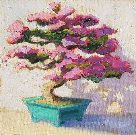 Pink Bonsai by Pat Doherty Bonsai Tree Painting, Orchids Painting, Vintage Halloween Art, Tree Watercolor Painting, Bonsai Art, Oil Pastel Art, Watercolor Flower Art, Watercolor Trees, Cute Doodle Art