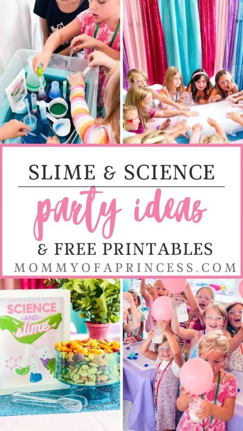 Throw a memorable science and slime birthday party for your little scientist! Explore creative ideas for interactive experiments, colorful slime-making activities, and science-themed snacks. Our guide provides step-by-step instructions and includes free printables for decorations and activities to ensure a day of discovery and excitement. Ideal for kids who love to learn and play with slime. How To Make Slime For Birthday Party, Slime Making Birthday Party Ideas, Slime Birthday Cake Ideas, Slime Party Food, Slime Party Games, Birthday Party Ideas 6 Girl, Science Experiment Birthday Party, Diy Birthday Activities, Slime Themed Birthday Party