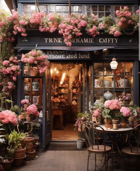 Flower Shops In Paris, Flowerist Shop Aesthetic, French Floral Shop, Flower Shop With Bakery, Flower Shop In Paris, Paris Cafe With Flowers, Floral Cafe Interior, Modern Flower Shop Interior Design, Cute Florist Shop