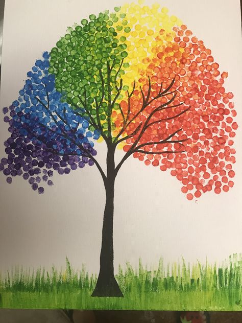 Pointalism Art, Color Wheel Art Projects, Tree Drawing Simple, Color Wheel Art, Hand Art Kids, Dotted Drawings, Toddler Painting, Tree Doodle, Tree Painting Canvas