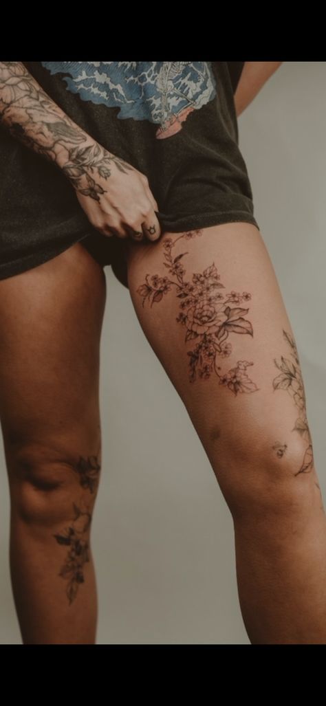 Vine Tattoo With Flowers, Tattoo With Flowers, Vine Tattoo, Vine Tattoos, Leg Tattoo, Leg Sleeve, Leg Sleeves, Leg Tattoos, Flower Tattoos