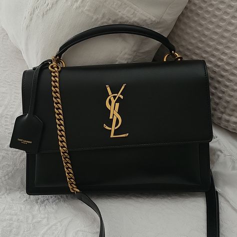 Authentic Ysl Sunset Medium Top Handle Bag With Detachable Strap And Gold/Brass Hardware. Excellent Condition. See Pictures For More Details On Dimensions. Keep 20% Poshmark Fees In Mind When Making An Offer. Ysl Sunset Medium, Sac Yves Saint Laurent, Bags Ysl, Ysl Purse, Expensive Bag, My Style Bags, Luxury Bags Collection, Saint Laurent Bags, Handbag Essentials