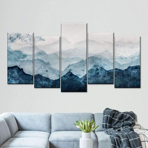 Japanese Mountains, Landscape Abstract, Beginner Painting, Landscape Walls, Landscape Wall Art, Multi Panel Canvas, Watercolor Artwork, Mountain Landscape, My New Room