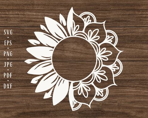 Sunshine Tattoos, Sunflower Silhouette, Svg Flowers, Sunflower Mandala, Svg Sunflower, Sunflower Svg, Wedding Svg, Floral Decal, Sunflower Png