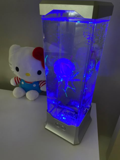 Y2k Room Aesthetic Blue, Jellyfish Lamp Aesthetic, Futuristic Room Decor, Blue Y2k Room, Room Ideas Futuristic, Cybercore Room Decor, Y2k Lamp, Futuristic Room Ideas, Jellyfish Room Decor