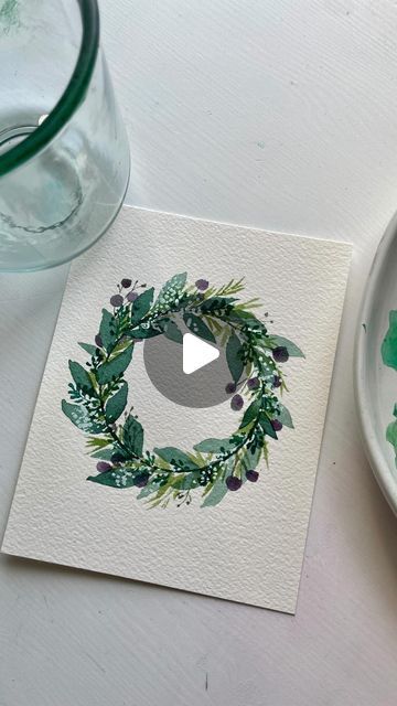 Christmas Branch Decoration, Watercolor Wreath Christmas, Watercolor Christmas Wreath, Watercolor Wreath Tutorial, Wreath Painting, Christmas Wreath Watercolor, Watercolour Wreath, Watercolor Wreath Simple, Circle Watercolor Paintings