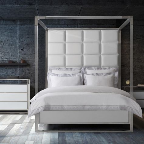 Michael Amini Resort Duvet Set - Spa | Perigold White Canopy Bed, King Metal Bed, Canopy Bedroom Sets, Queen Metal Bed, White Queen Bed, Metal Canopy Bed, King Duvet Set, Canopy Bedroom, Michael Amini