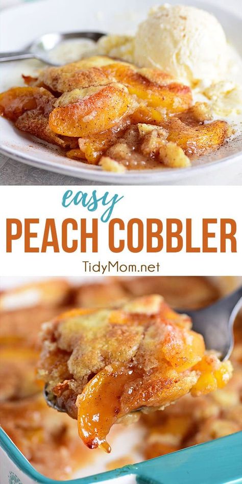 EASY PEACH COBBLER Easy Peach Cobbler, Easy Peach Cobbler Recipe, Cobbler Easy, Wallpaper Food, Frozen Peaches, Peach Dessert Recipes, Scoop Of Ice Cream, Dessert Oreo, Dessert Parfait