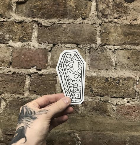 Coffin Tattoos, Coffin With Flowers Tattoo, Coffin Flash Tattoo, Coffin Flower Tattoo, Casket Traditional Tattoo, Coffin Drawings Simple, Cute Coffin Tattoo, Coffin Tattoo Ideas, Traditional Casket Tattoo