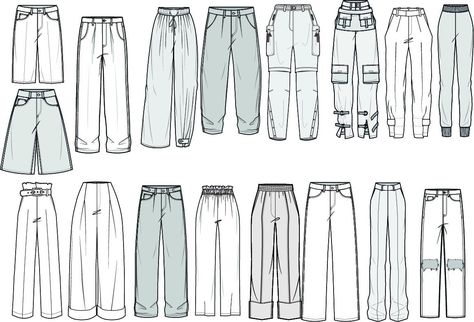 Trouser Illustration Sketches, Female Pants Drawing, Pants Outfit Drawing, Pants Sketch Drawing, How To Draw Baggy Clothes, Pants Design Drawing, Jeans Technical Drawing, How To Draw Baggy Pants, Technical Flats Fashion