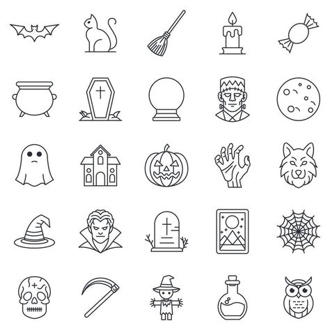 Halloween Sleeve, Cute Halloween Drawings, Calendar Doodles, Mini Icons, Halloween Doodles, Symbol Drawing, Halloween Symbols, Small Doodle, Halloween Templates