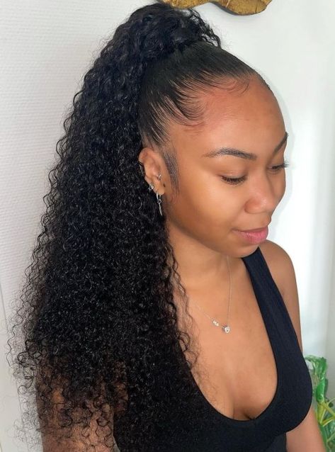 Curly Ponytail Weave Hairstyle Curly Haircut Ideas, Curly Ponytail Weave, High Curly Ponytail, Extension Hairstyles, Weave Bob Hairstyles, Blonde Weave, Slick Ponytail, Curly Hair Ponytail, Large Curls