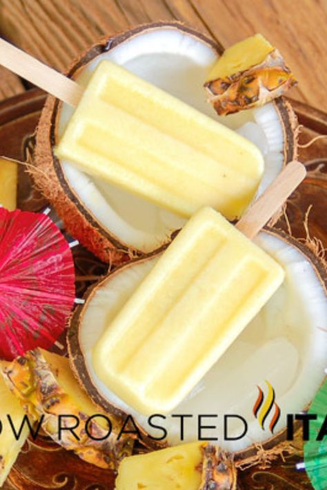 Dairy Free Pina Colada, Pina Colada Popsicles, Virgin Piña Colada, Vegan Pina Colada, Virgin Pina Colada, Slow Roasted Italian, Ice Pop Recipes, Vegan Gluten Free Desserts, Easy Gluten Free Desserts