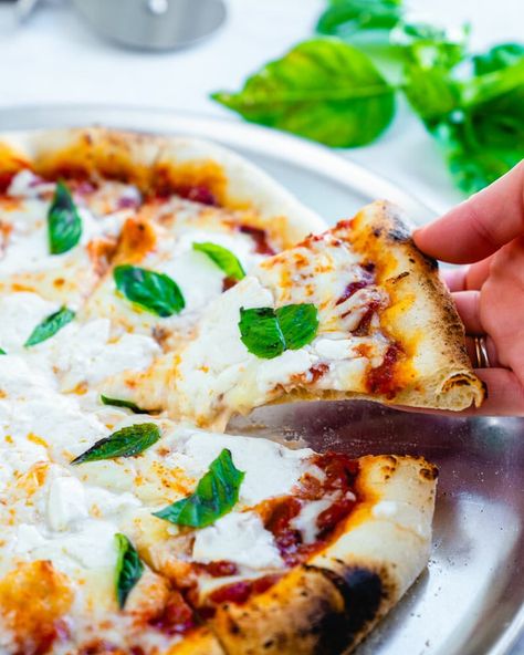 This burrata pizza is full of cheesy goodness and authentic Italian flavor! This rich and creamy cheese is the ultimate pizza topping. #burrata #pizza #burratapizza #italianpizza #burratacheese Pizza Recipes Italian, Pizza Burrata, Homemade Cheese Pizza, Best Vegetarian Dishes, Burrata Pizza, Vegetarian Pizza Recipe, A Couple Cooks, Pizza Topping, Best Pizza Dough