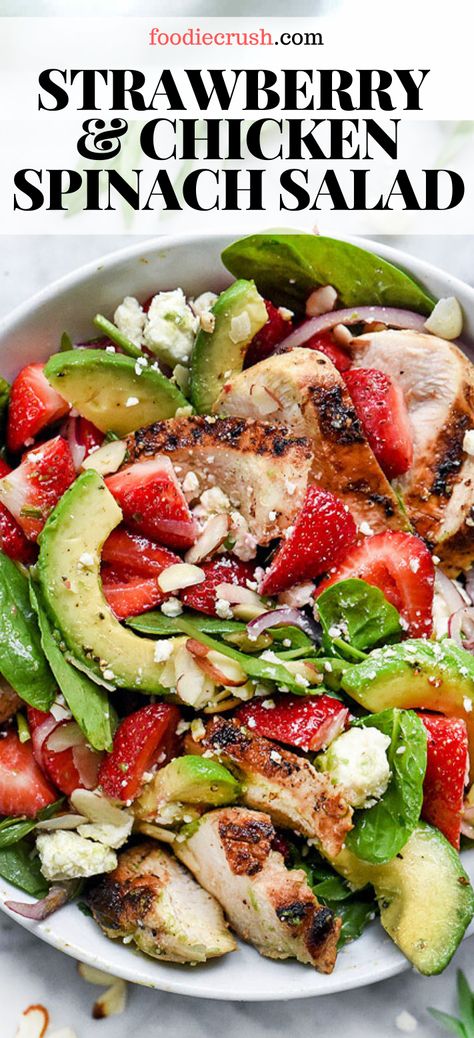 Strawberry Avocado Spinach Salad, Healthy Lunch Dinner, Avocado Spinach Salad, Spinach Salad With Chicken, Salad Spinach, Strawberry Spinach Salad, Strawberry Avocado, Salad Recipes Healthy Easy, Salad With Chicken