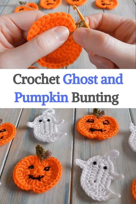 Crochet Pumpkin Hair Clip, Crochet Ghost Motif, Crochet Flat Pumpkin Free Pattern, Ghost Applique Crochet, Flat Pumpkin Crochet Pattern, Halloween Apliques Crochet, Crochet Flat Pumpkin, Flat Ghost Crochet Pattern, Ghost Applique Pattern