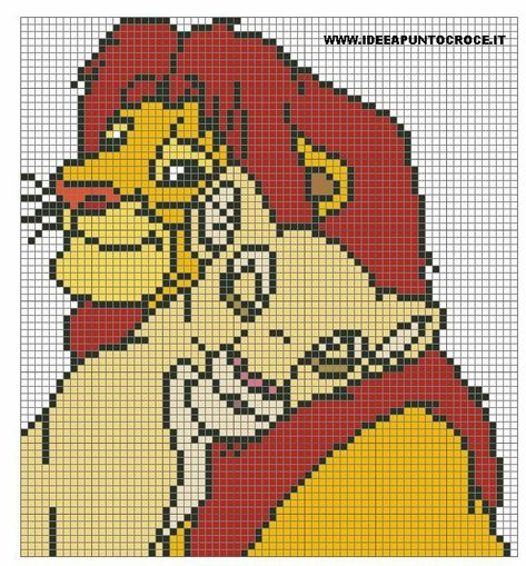 Nala n Simba Pixel Art Minecraft, Modele Pixel Art, Knitting Crafts, Tema Disney, Disney Cross Stitch Patterns, Disney Cats, Graph Crochet, Pixel Art Templates, Pixel Crochet