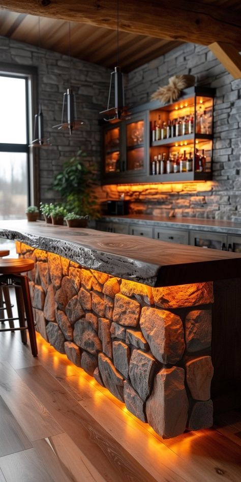 Bar Ideas For Restaurants, Rustic Bar Ideas, Restaurant Bar Ideas, Bar Ideas For Home, Bar Lighting Design, Rustic Home Bar, Rustic Basement Bar, Bar Design Ideas, Basement Bars