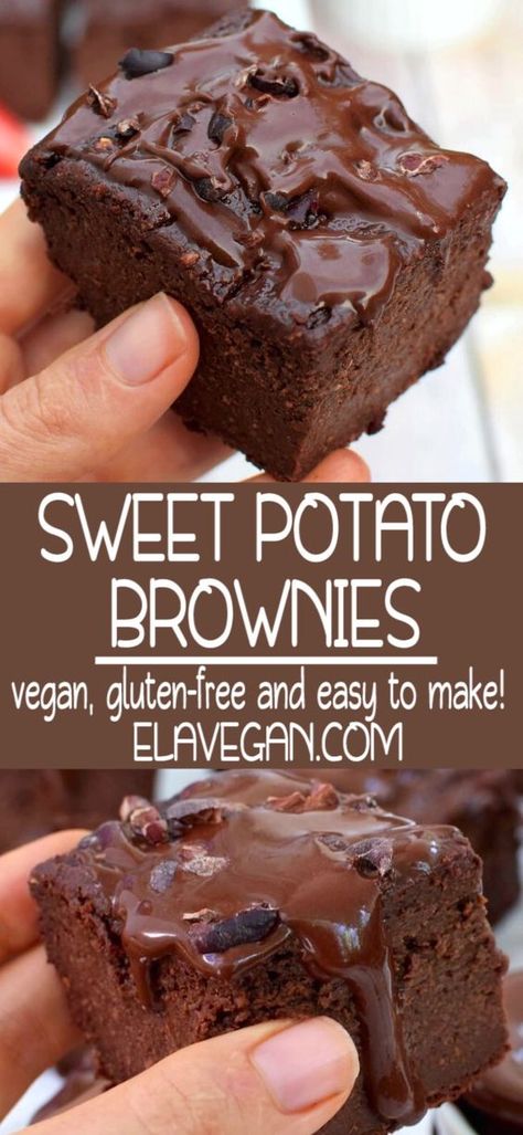 Vegan Sweet Potato Brownies, Ella Vegan, Deserturi Raw Vegan, Brownie Vegan, Glutenfri Baking, Potato Brownies, Sweet Potato Brownies, Dessert Aux Fruits, Vegan Sweet Potato