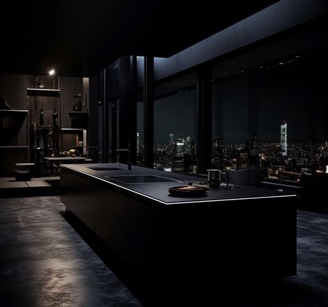 #blackhouse #house #batman Dark Modern House Interiors, Black House Aesthetic, City Apartment Aesthetic, Mafia House Aesthetic, Penthouse Decor, Dark Modern House, New York City Penthouse, Black Interiors, Luxury Apartments Interior